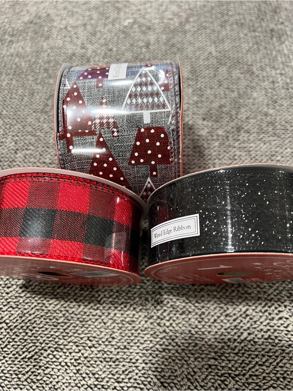 Festive Red & Black Wired Ribbon Trio